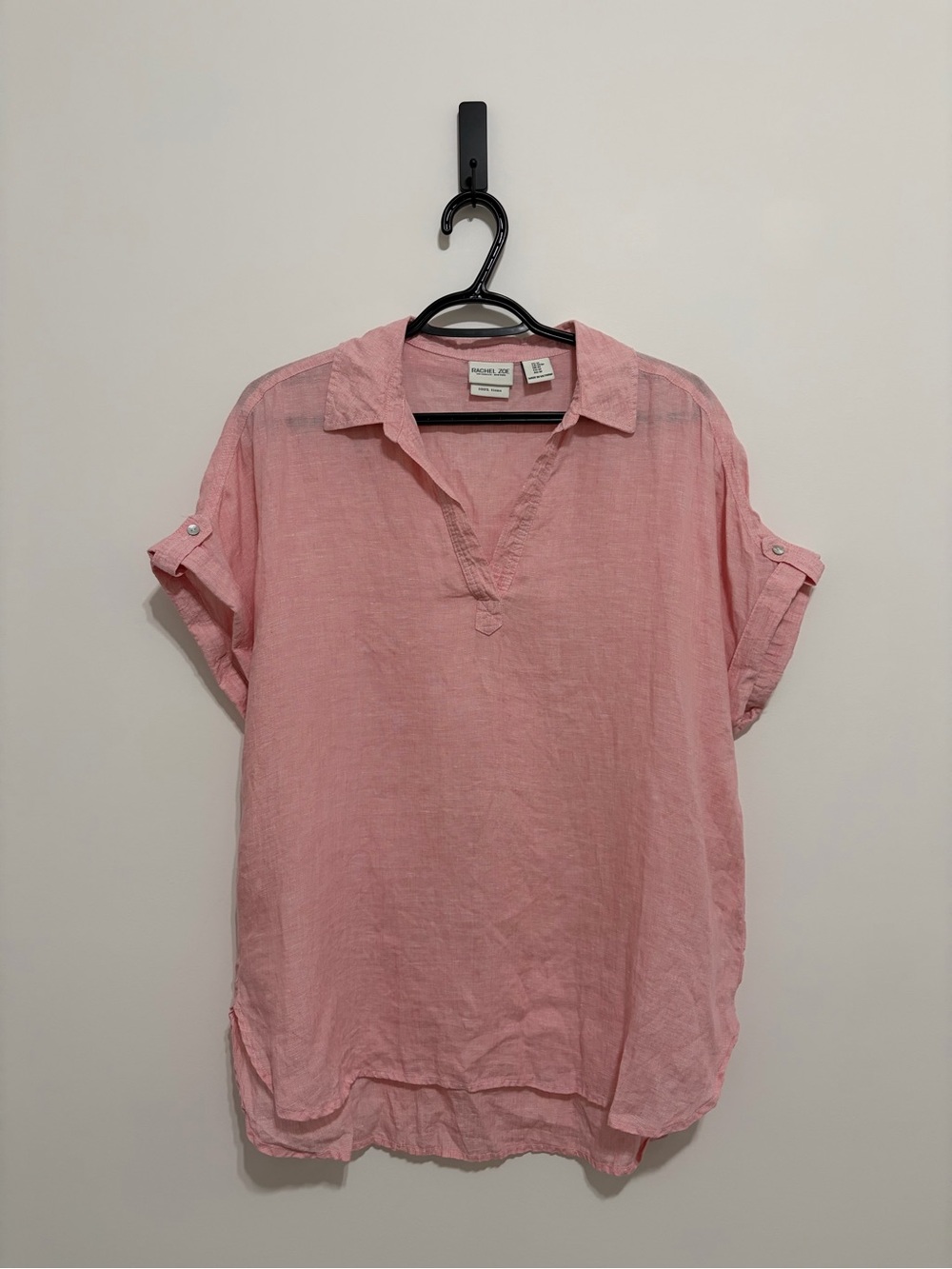 Rachel Zoe Soft Pink V-Neck 100% Linen Top